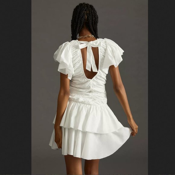 Anthropologie Love The Label Minette Ruffled Mini Dress in White Sz M NWT - Picture 2 of 12